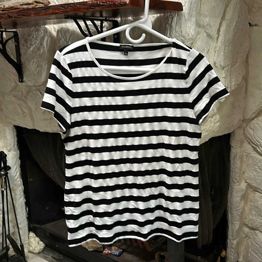 L Talbots black and white striped tee